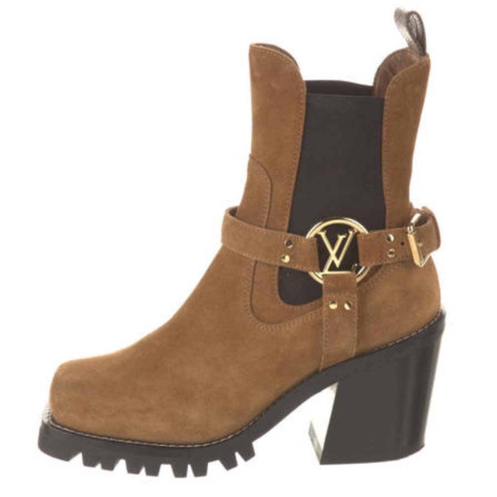 New Authentic Louis Vuitton Brown Suede Chelsea Boot Gold Hardware Size 36